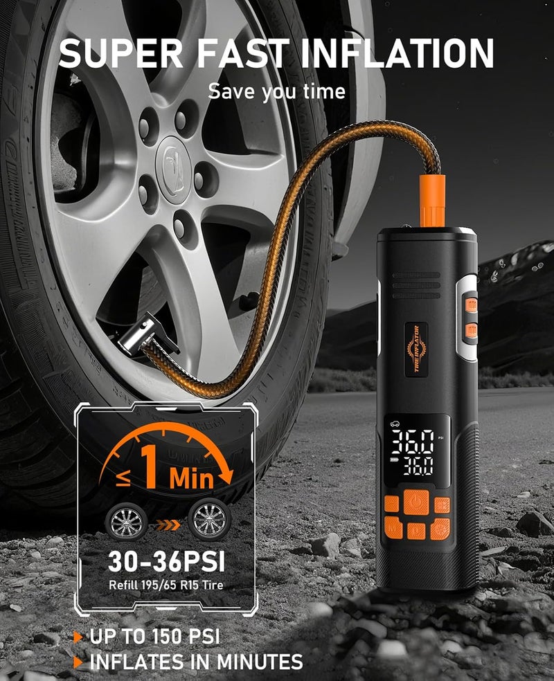 Aneson Tire Inflator Portable Air Compressor, 150PSI Air Pump for Car Tires, LED Light & Auto Shutoff, Cordless Electric Bike Tire Pump with Digital Pressure Gauge for Car, Motorcycle, Bicycle, Ball - Image 2